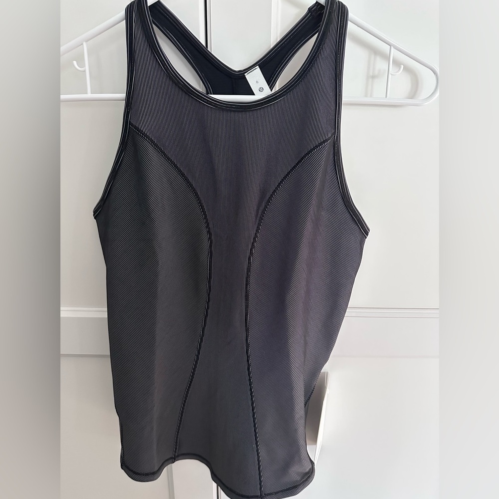 Lululemon Athletica Black and Gray Striped Tank Top